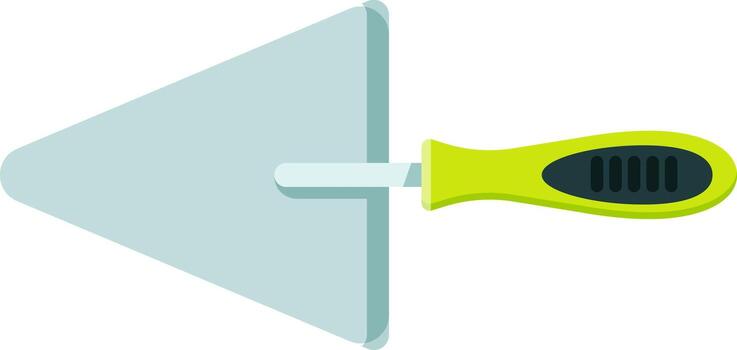Triangular trowel with green ergonomic handle laying horizontally isolated on white background, depicting concepts of construction, renovation, DIY, and tiling work vector