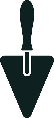 Black gardening or masonry trowel with wooden handle isolated on white background representing construction, renovation, building, and concrete or cement work