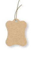 Blank slightly curved cardboard price tag with a string and eyelet hanging on a white background, creating a simple yet effective visual for retail and pricing concepts vector