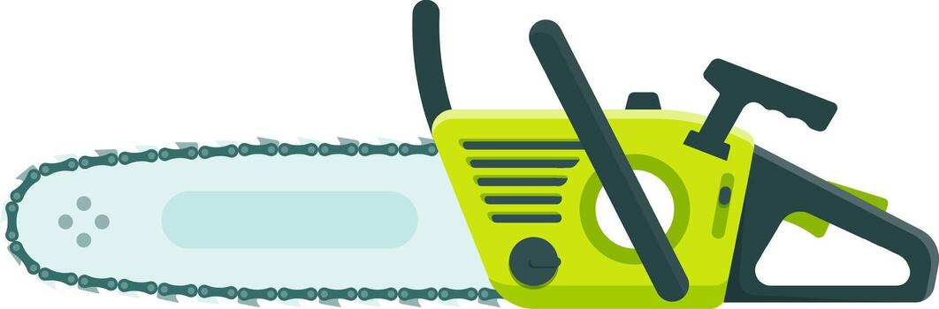 Powerful chainsaw is depicted with a sharp chain, ideal for forestry, gardening, and woodworking projects, ensuring efficient and precise cutting of timber vector