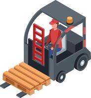 Forklift loading wooden pallets vector