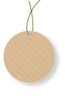 Round cardboard label hanging with brown string on white background, ideal for sales, promotions, and discounts, perfect for showcasing products and brands with a rustic and natural feel vector