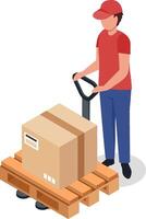 Warehouse worker with pallet jack vector