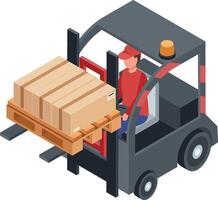 Forklift with boxes in a warehouse vector