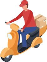 Delivery person riding orange scooter vector