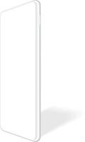 Realistic white smartphone featuring a blank screen, casting a soft shadow on a clean white background, highlighting modern technology and elegant design in a minimalistic style vector