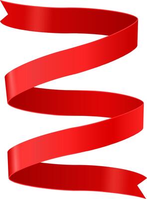 Shiny red ribbon swirling on a white background, creating a dynamic and celebratory visual perfect for festive designs and promotional materials