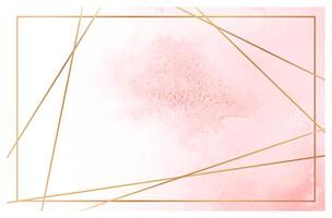 Pink watercolor texture background with golden frame and intersecting lines creating a sophisticated and modern design for various creative projects vector
