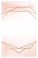 Pink watercolor wash provides a soft and romantic backdrop, enhanced by sleek golden geometric lines forming an elegant frame, perfect for invitations, announcements, or artistic compositions vector
