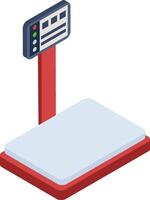 Digital weight scale with a display showing weight, body mass index, and other health metrics, promoting health monitoring and personal well being vector