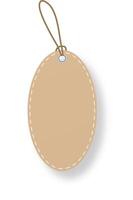 Blank oval cardboard price tag hanging with string on white background, ready for customization and perfect for retail settings or online shops vector