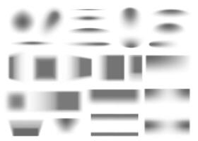 Drop shadow effect. Realistic soft grey transparent floor shadow shapes, rectangular and rounded. Square and rectangle, round and oval gradient shades. isolated set vector