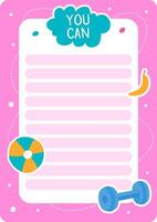 Pink summer to do list featuring a banana, beach ball, and dumbbell, inspiring motivation with an uplifting you can message at the top, ready for organizing activities and goals vector