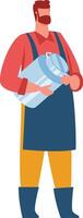 Bearded farmer carrying a large metal milk can, embodying the essence of traditional dairy farming and the production of fresh, nutritious milk in a rural setting vector