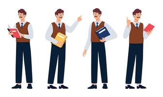 Male characters explain classes isolated on white background. Set of character a handsome man in casual clothes in different poses. Teacher collection concept. vector