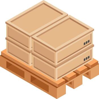 Four closed cardboard boxes are stacked and placed on a wooden pallet, ready for shipping and handling in a warehouse or storage facility, symbolizing logistics and distribution vector