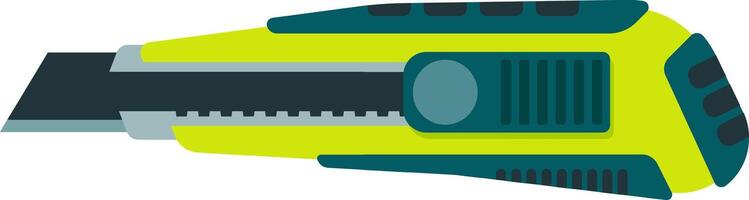 Utility knife featuring a retractable blade, designed for a variety of cutting tasks. Green and blue handle ensures a secure grip, making it ideal for precise work in crafts and DIY projects vector