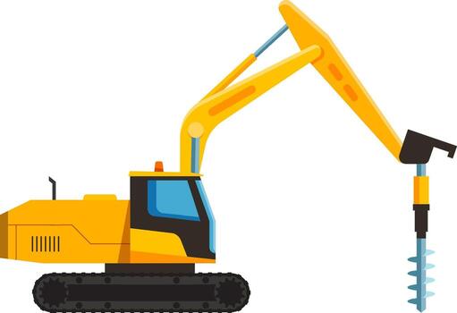 Powerful drilling machine featuring a large auger, actively penetrating the ground, perfect for various construction and earthmoving projects requiring robust machinery and reliable performance vector