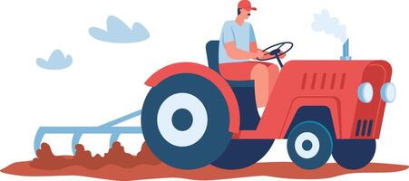 Tractor plowing the field vector