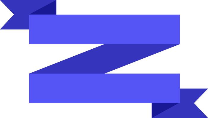 Blue ribbon banner forming a zig zag shape, creating a dynamic and eye catching design element on a clean white background, ideal for highlighting important information or adding a decorative touch