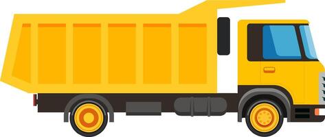 Yellow dumper truck transporting sand and gravel on a construction site, showcasing industrial machinery for material transport in civil engineering and mining vector