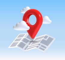 3D red map marker and clouds vector
