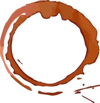 Brown coffee cup stain creating a perfect circular ring on a white background, forming an abstract and textured design element that adds visual interest and depth vector