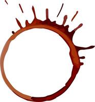 Brown coffee cup ring stain splashing across a white background, forming an artistic and dynamic shape with drips and splatters, creating a visually engaging abstract design vector