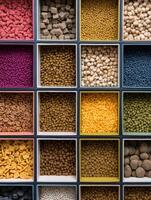 Colorful Display of Various Pet Food Types Neatly Organized on a Shelf With Space for a Headline photo