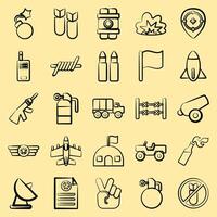 Icon set of war. Military and war elements. Icon in hand drawn style. vector