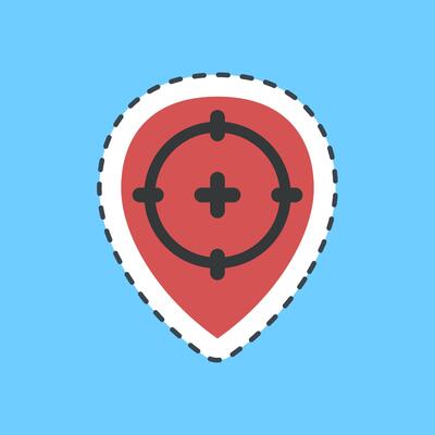 Cutting line sticker target location. Military and war elements.
