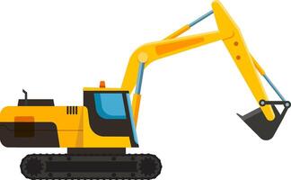 Powerful excavator digging with extended arm and bucket, representing construction, demolition, and earthmoving activities, isolated on white for easy integration into designs vector