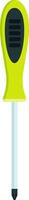 Close up of a screwdriver with a green and black ergonomic handle featuring a textured grip for comfortable and secure handling, positioned upright against a clean white background vector