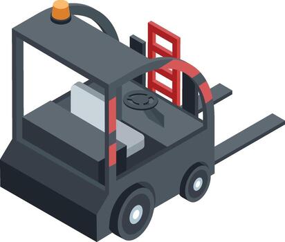 Isometric forklift featuring a flashing light, steering wheel, and ladder, optimized for efficient warehouse operations and effective cargo transportation in industrial settings vector