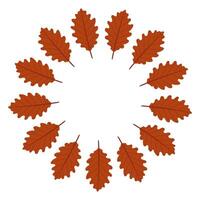 Autumn oak leaves circle frame. A circular frame made of briown leaves. Minimalist and clean flat design, perfect for autumn-themed compositions, greeting cards, or seasonal decorations. vector