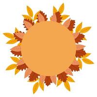 Autumn wreath illustration featuring a circular arrangement of colorful fall leaves in yellow, orange, and brown tones. Decorative seasonal design with warm, cozy vibe. vector