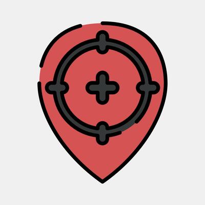 Icon target location. Military and war elements. Icon in filled line style.