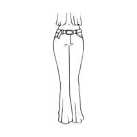 female body in boho jeans with belt - hand drawn line art drawing vector