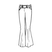 female lower body legs and hips in boho jeans with belt - hand drawn line art drawing vector