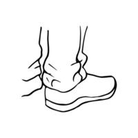close up of male legs at foot level in sneakers and pants - hand drawn line art vector