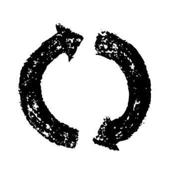 negro texturizado grunge sincronizar icono, dos flechas en un círculo, girar arriba icono - mano dibujado línea Arte vector