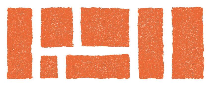 Orange crayon drawn textured rectangles and squares on transparent background. Grunge frames for abstract design, doodle speech bubbles, hand drawn geometric shapes with rough edges vector