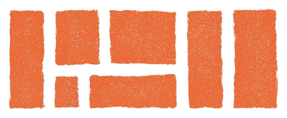 Orange crayon drawn textured rectangles and squares on transparent background. Grunge frames for abstract design, doodle speech bubbles, hand drawn geometric shapes with rough edges