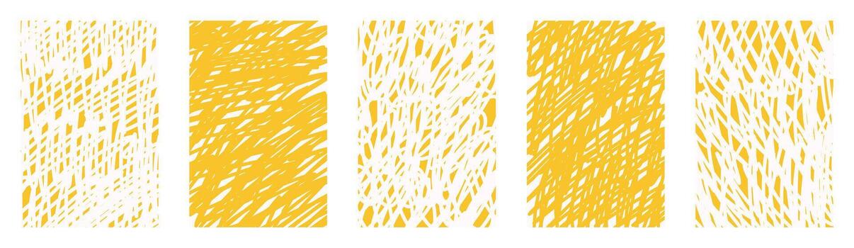 doodle scribbles yellow white combo, abstract vertical childlike sketchy lines. Hand drawn texture backgrounds with curved maze strokes. Creative funky artistic kids scribble panel layout vector