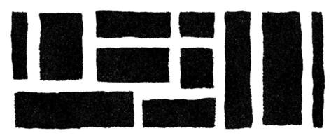 Black hand drawn textured grunge rectangle blocks layout isolated on transparent background with rough artistic ink texture perfect for design element or graphic illustration template vector