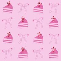 coquette pattern seamless pink ribbon bow and cake isolated on pink background vector