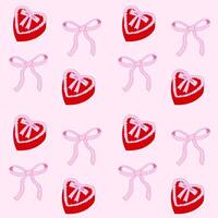 Cute coquette pattern seamless pink ribbon bow and cake isolated on pink background vector