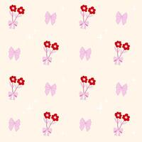 Cute coquette pattern seamless pink ribbon bow and Flower isolated on beige background vector
