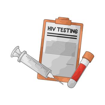 hiv testing report with syringe and blood sample vector