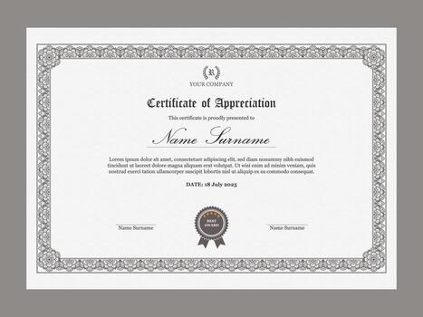 retro estilo certificado de apreciación modelo con floral modelo borde. vector